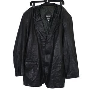 Vintage Remy Black Genuine Leather 3-Button Blazer Jacket Coat Mens 48 Neiman
